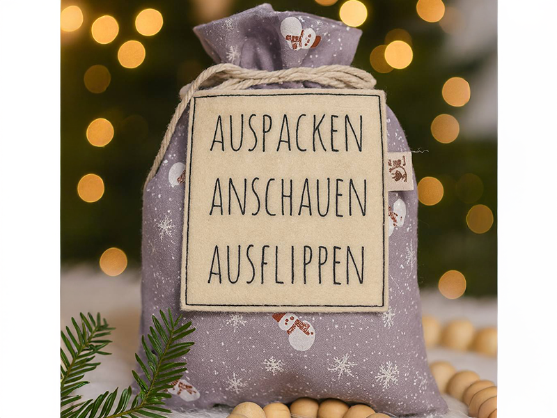 Auspacken, Anschauen, Ausflippen Spruch - redwork Stickdatei